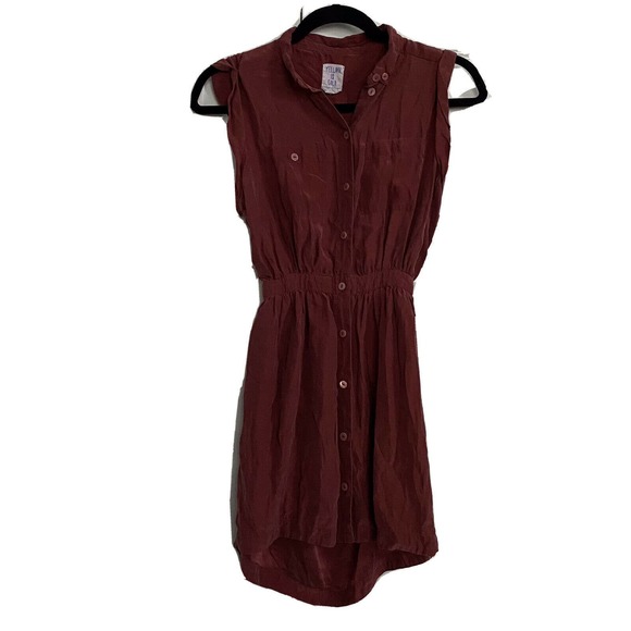 Urban Outfitter YELLOW IS GOLD Rose Silk Shirt Dress Button Front Cut Out Back S - Picture 1 of 3